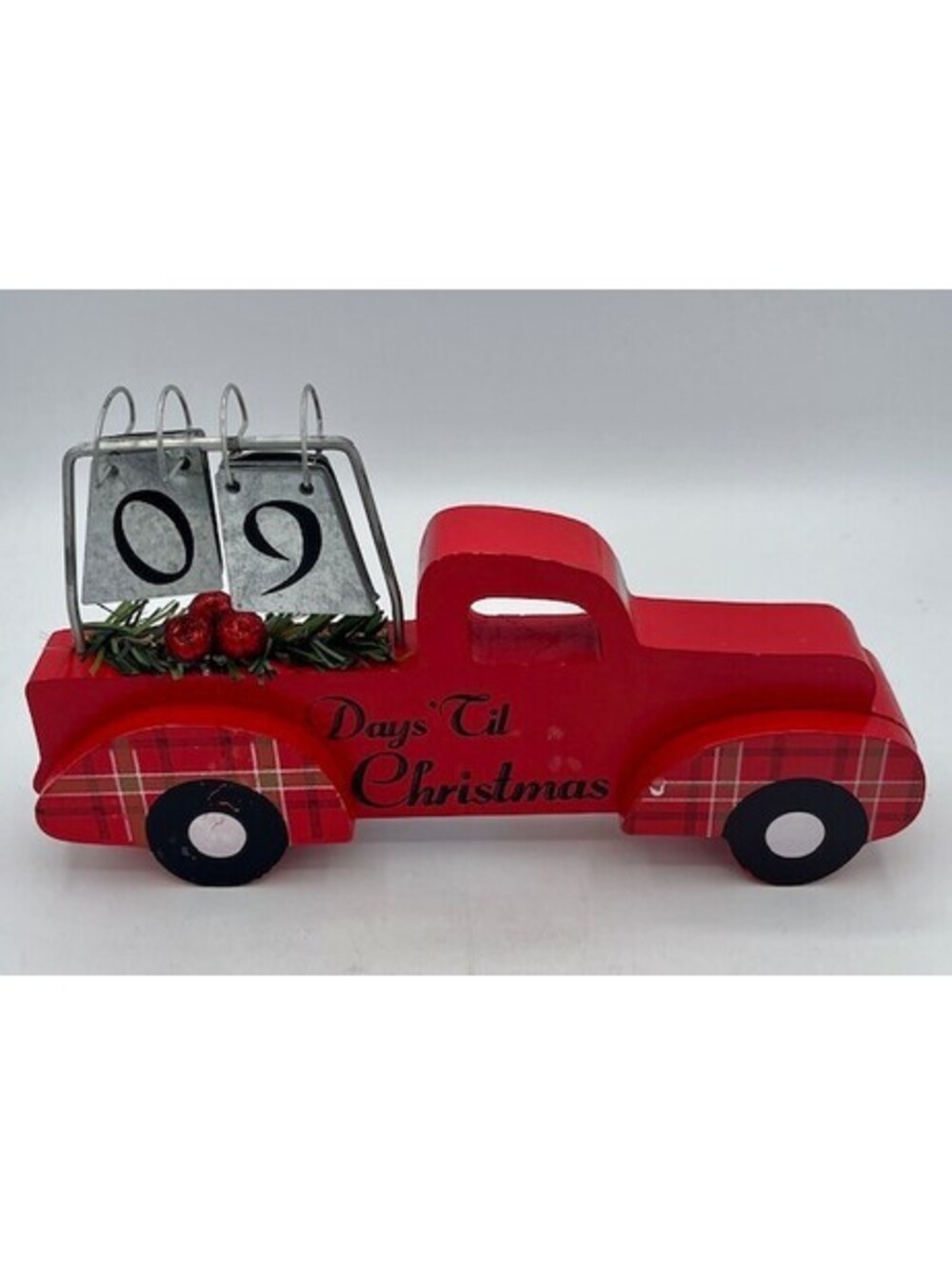 Vintage Wooden Red Handcarved Truck W/ Metal Christmas Advent Calendar.